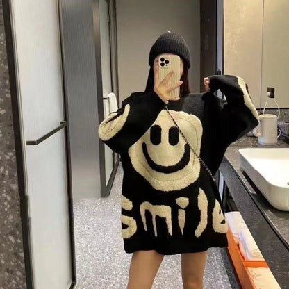 大人可愛いスマイルマークセーター全4色E-4354