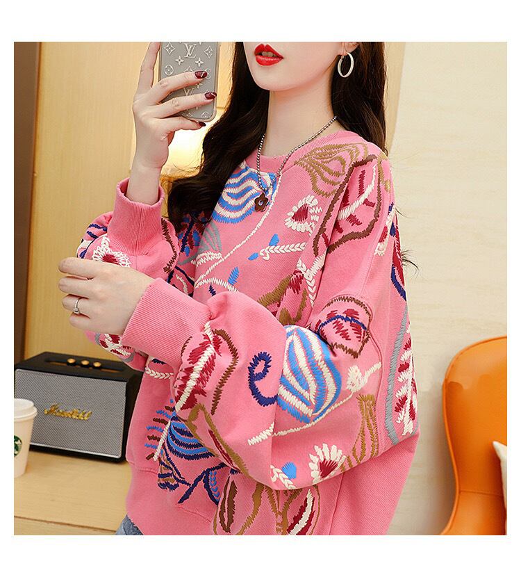 質感のいい刺?スウェット五色ありトップスE-4153