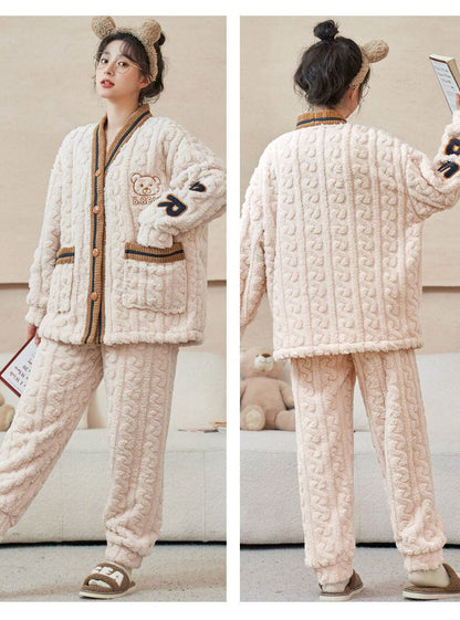 定番シンプル 肌触り抜群 求めてたデザイン 3種選択 サンゴフリース カップル パジャマ E-9775