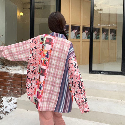 スタイルアップ効果抜群 切り替え カジュアル チェック柄 全2色 シャツ E-9177