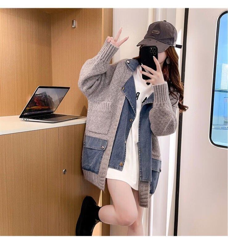 スタイルアップ効果抜群 上質 柔らかくて優しい印象 切り替え 3色選択 ニットトップスE-9676