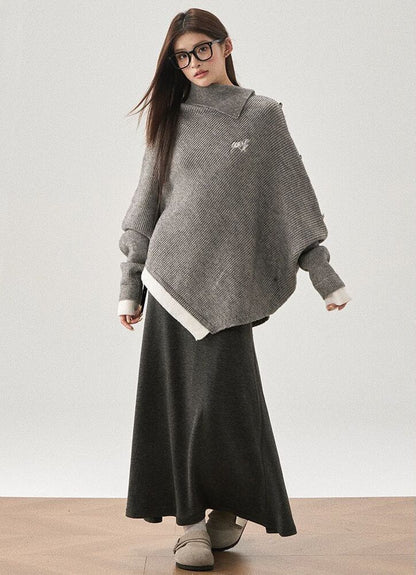 新商品 都市ファッショ おすすめ オシャレ デザイン 不規則 イレギュラー 2色選択 ニットトップスE-9917