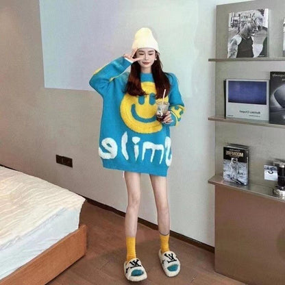 大人可愛いスマイルマークセーター全4色E-4354