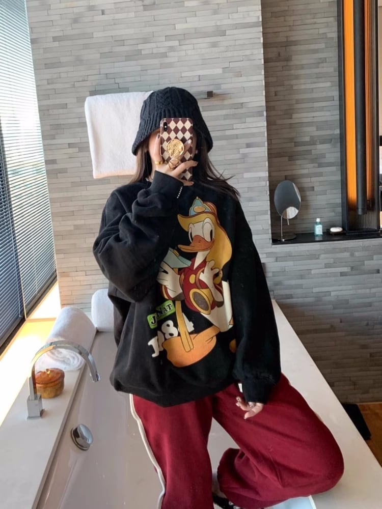 大人可愛い   プリントオーバーサイズスウェット三色ありE-4191