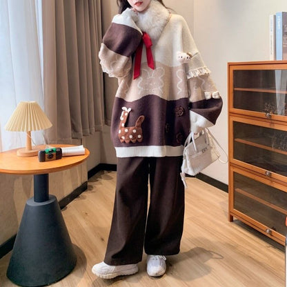 人気爆発中 トレンドアイテム 存在感抜群 大人可愛い カラーマッチング 2色選択ニットトップスE-10584