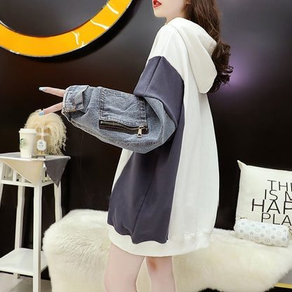 【人気急上昇中】売れ筋 切り替え デニム ゆったり フード付き パーカー E-2101