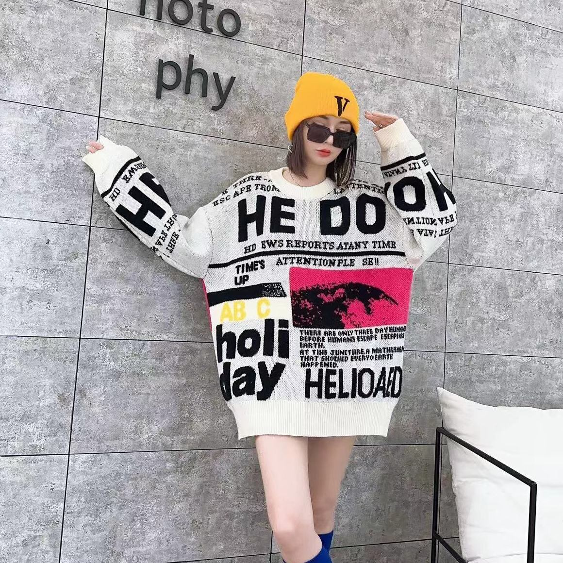 絶対流行 オシャレ 都市ファッショ デザイン スタイルアップ 5色選択 ニットトップスE-9989