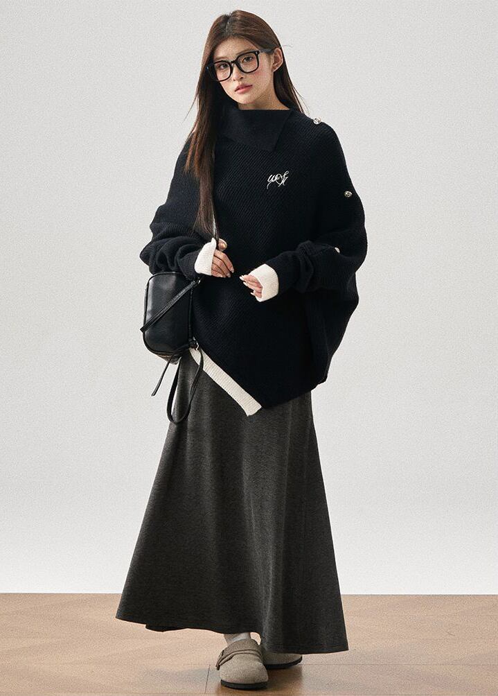 新商品 都市ファッショ おすすめ オシャレ デザイン 不規則 イレギュラー 2色選択 ニットトップスE-9917