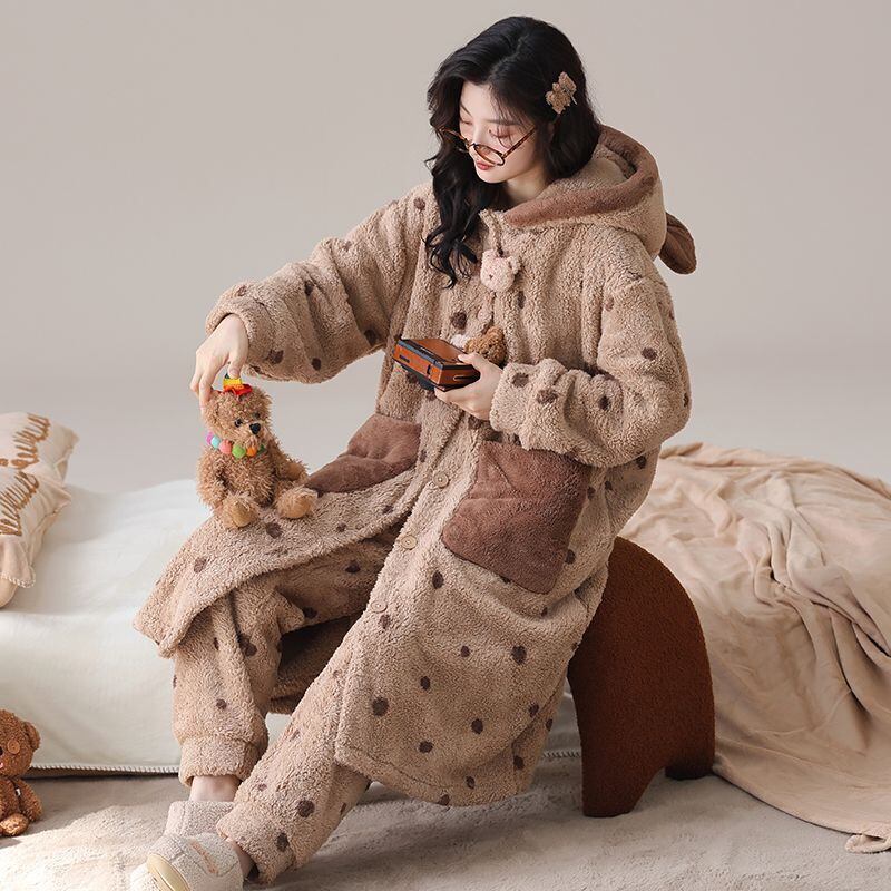 絶対欲しい コーラルベルベットパジャマ女性冬プラスベルベットと厚みのある 肌触り抜群 パジャマE-9826