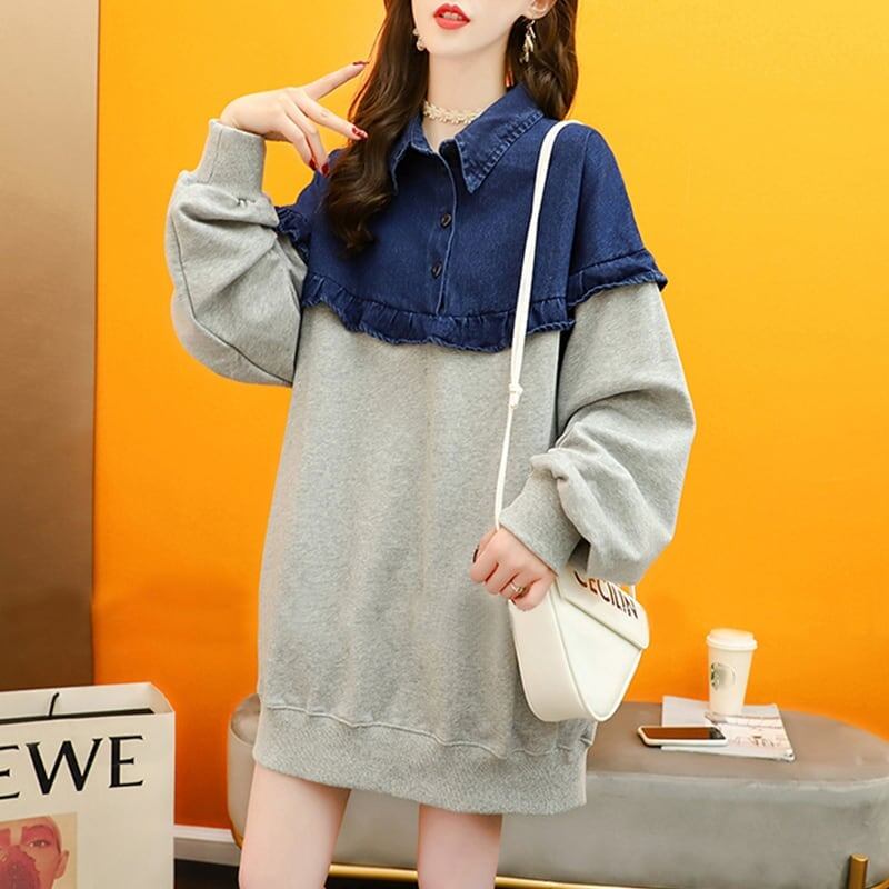 デザイン感 長袖 デイリー 切り替え スウェット スウェットE-2267