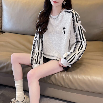 超人気 スウィート ファッション感満々 刺繍 切り替え 3色選択 スウェットE-9294