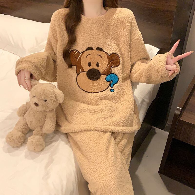 柔らかな肌触りで着心地も楽ちん！モコモコ ルームウェア 全3色 パジャマ 上下セットE-10337