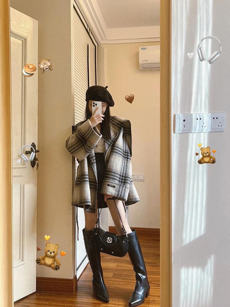 主役級の存在感！気質アップ おしゃれ度高め チェック柄 ウールコート E-9984