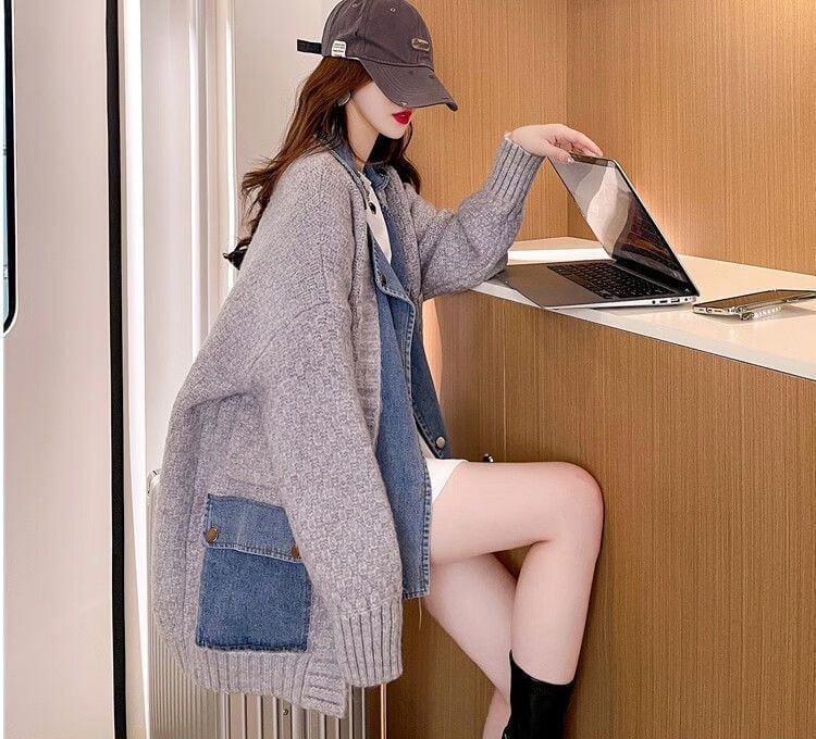 スタイルアップ効果抜群 上質 柔らかくて優しい印象 切り替え 3色選択 ニットトップスE-9676