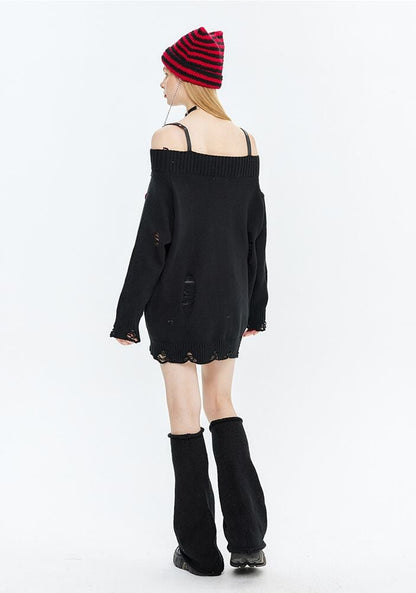 人気上昇中 ファッション感満々 高見えデザイン 全2色 オフショル風 ニットトップスE-9599