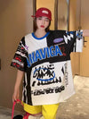 スタイルアップ効果抜群 レース アバンギャルド ダブルプリント全2色 半袖TシャツE-8980