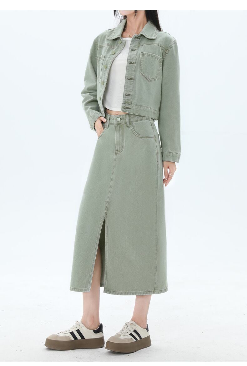 カジュアル 長袖 定番シンプル ジャケット＋スカート セットアップ E-10943