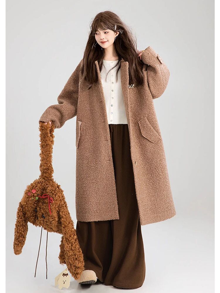 超人気 絶対流行 高級感溢れる 大人可愛い デザイン性抜群 ロングウールコートE-9948