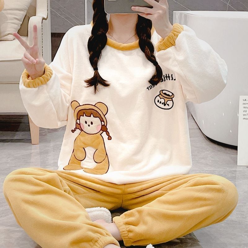 新商品 デザイン性抜群 大人可愛い 着心地良い 4種選択 コーラルベルベットパジャマ トップス+パンツセット E-9765