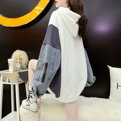 【人気急上昇中】売れ筋 切り替え デニム ゆったり フード付き パーカー E-2101