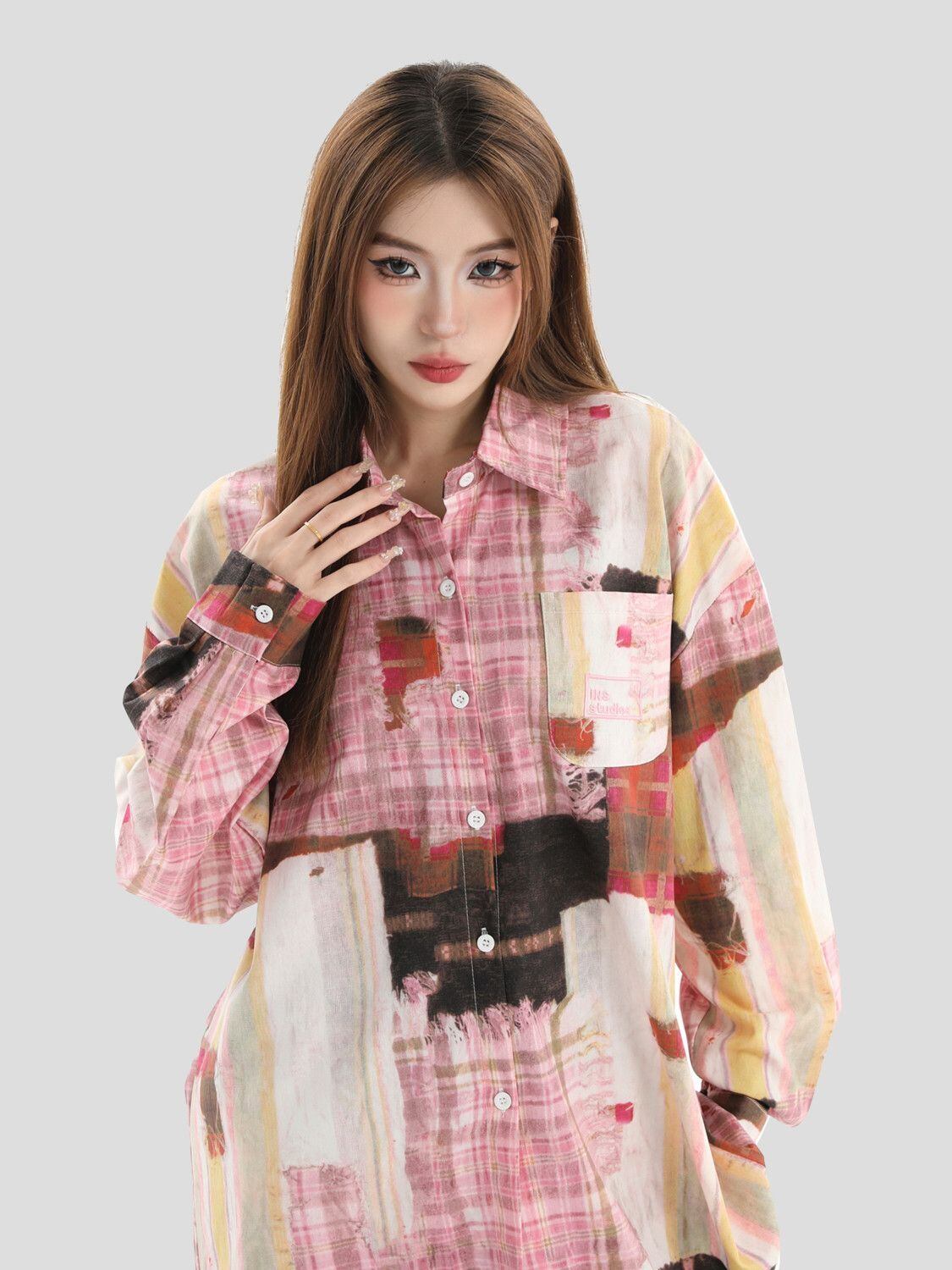 スタイルアップ カジュアル 個性的なデザイン チェック柄 全3色 カップル シャツ E-9165