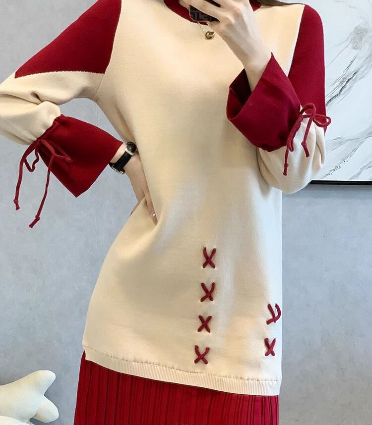 話題沸騰中 オシャレ 都市ファッショ デザイン 切り替え 2色選択可 ニットワンピース E-9722