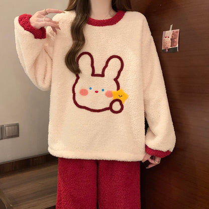 柔らかな肌触りで着心地も楽ちん！モコモコ ルームウェア 全3色 パジャマ 上下セットE-10337