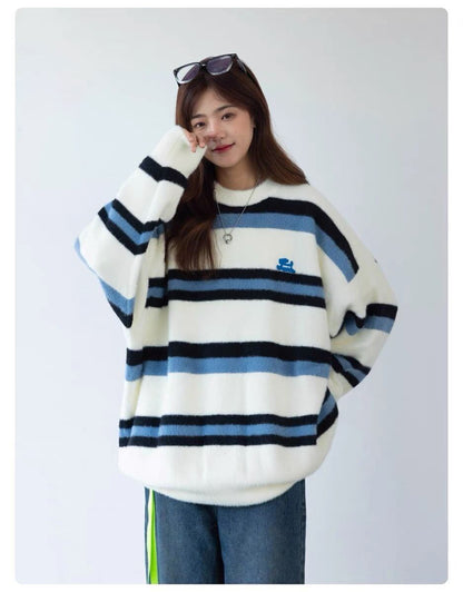 大活躍 カジュアル 柔らかくて優しい印象 ストライプ柄 2色選択ニットトップスE-9938