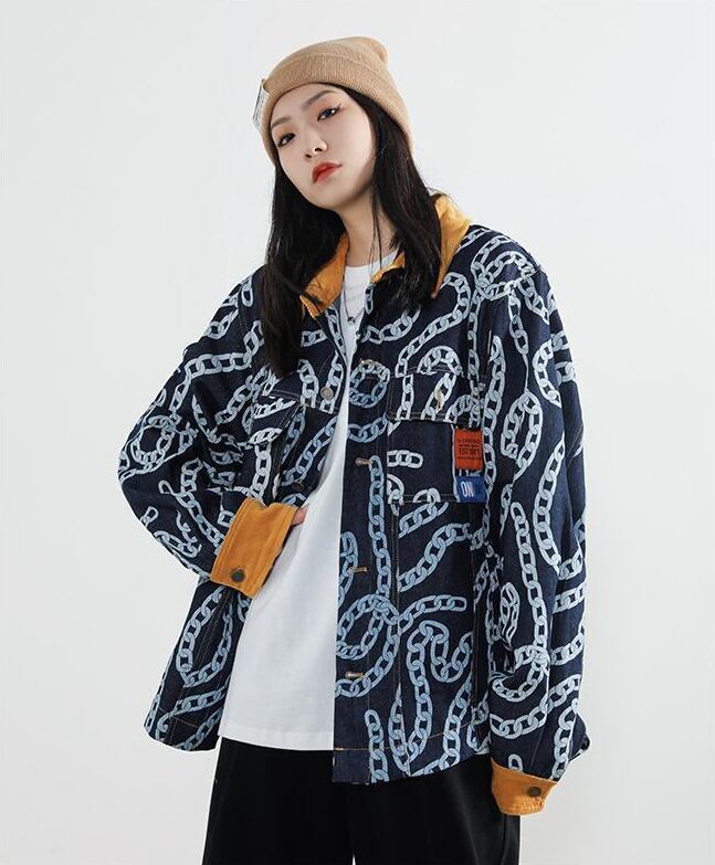 絶対流行 絶対欲しい デザイン性抜群 切り替え デニム ジャケットゆったりコートE-9945