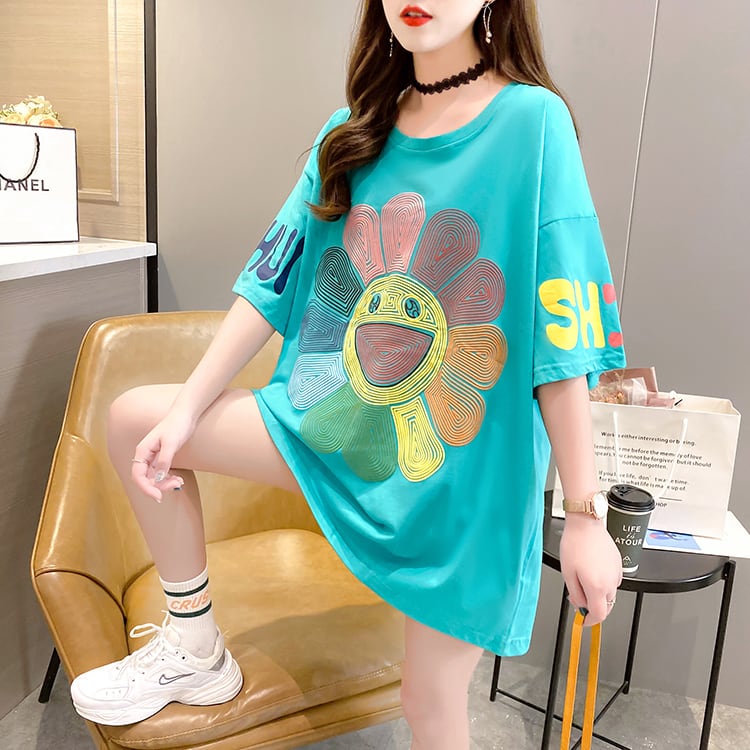 【ランキングNO.5】個性的なデザイン 好感度満載 ラウンドネック プリント Tシャツ カットソー＜ins-2845＞