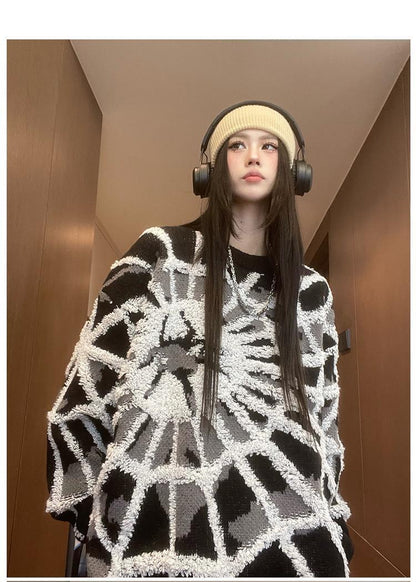 おしゃれ度アップビッグ刺?ロゴゆったりニットセーター全2色   E-4572