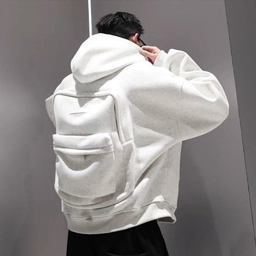大注目 立体フェイクバックパックデザイン 2色展開 ユニセックス ジップパーカーE-12639