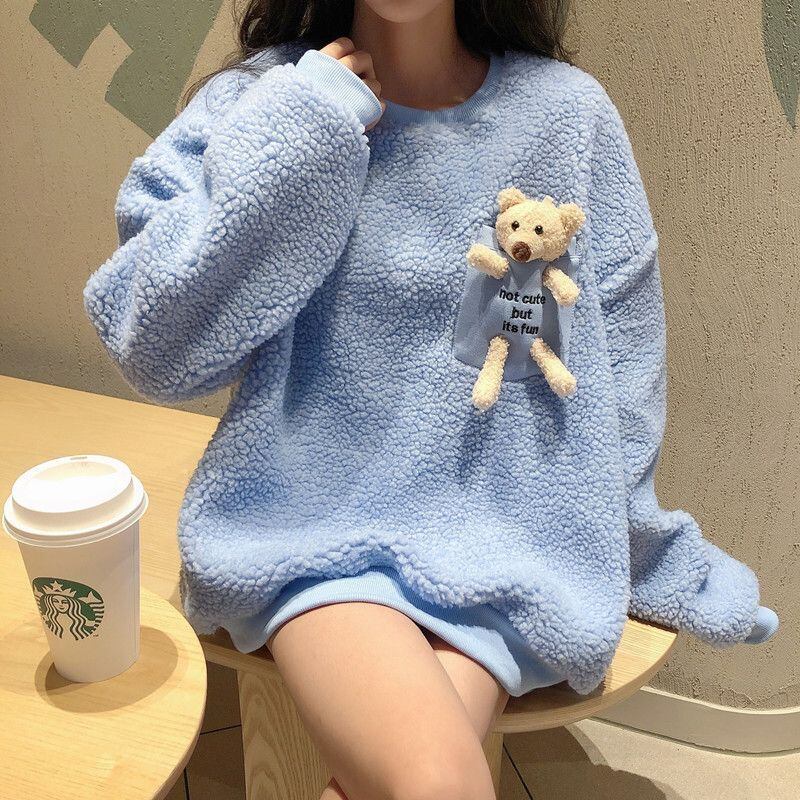 【裏起毛】好感度UP 長袖 キュート スウェット パーカー トップスE-10144