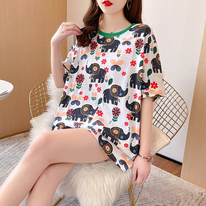 【半額！期間限定！！】絶対欲しい カジュアル キュート プリント ゆったり 2色半袖Tシャツ＜ins-8470＞