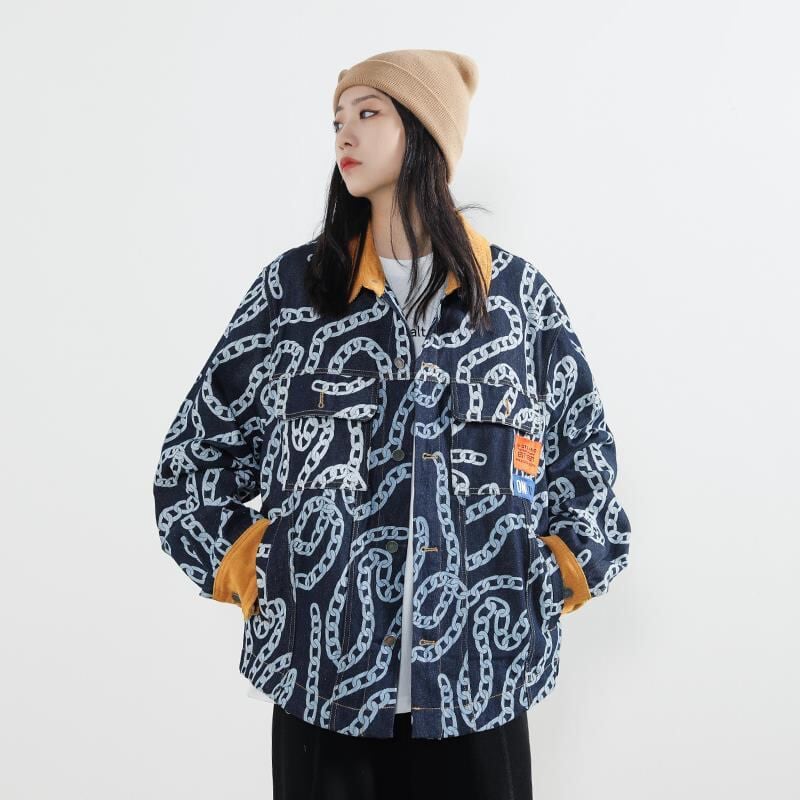 絶対流行 絶対欲しい デザイン性抜群 切り替え デニム ジャケットゆったりコートE-9945