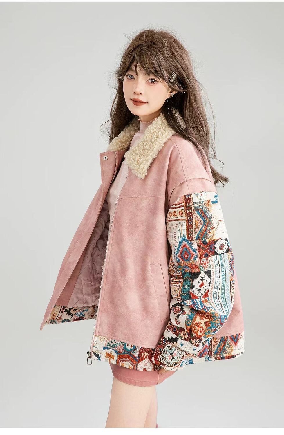 柔らかくて優しい印象 ラムフリース カジュアル コート ダウンジャケットE-10072