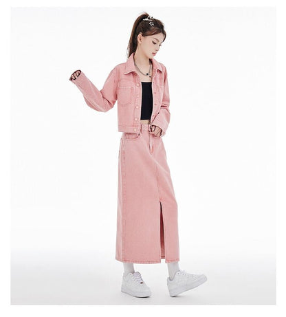 カジュアル 長袖 定番シンプル ジャケット＋スカート セットアップ E-10943