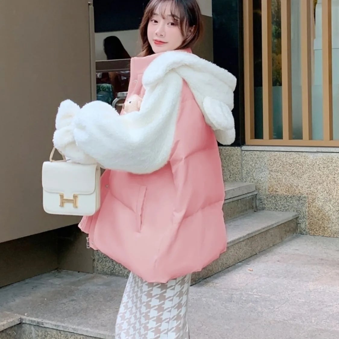 美人度アップもこもこボア厚手 3色 アニマルパーカー もこもこパーカーコートE-12384