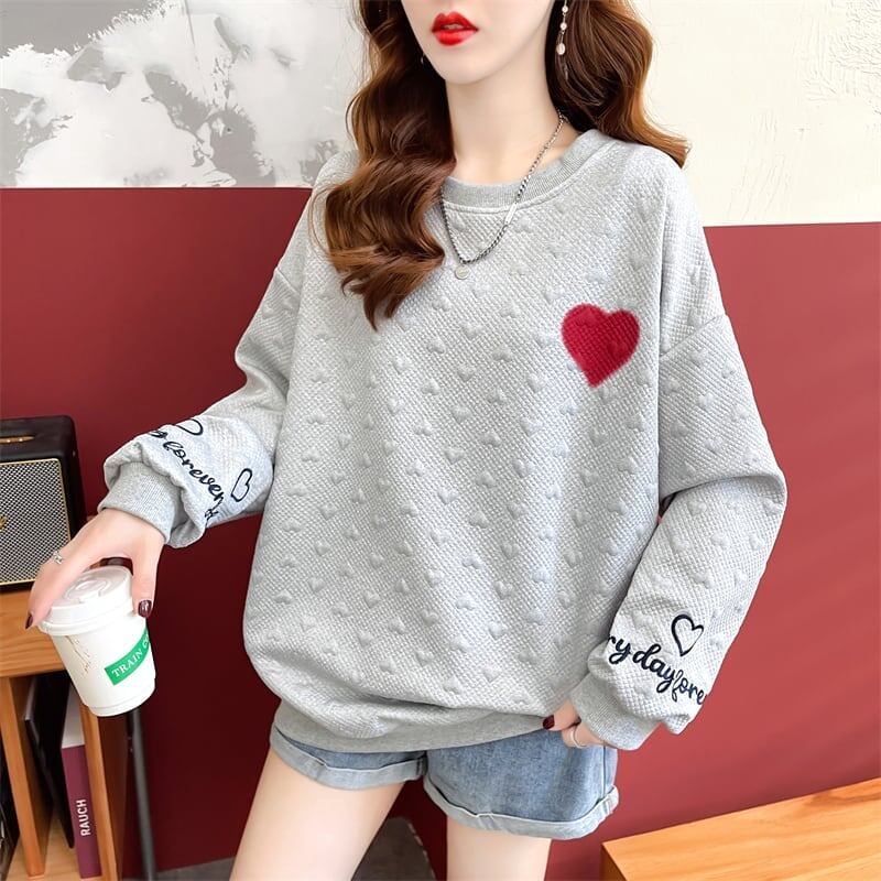 定番シンプル アルファベット刺 ハートマーク 三色 スウェットE-3996