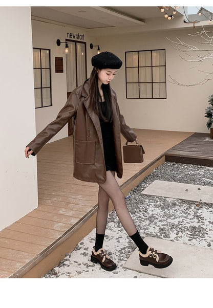 好感度満載 美感いっぱい 太ヒール スクエアトゥ ベルベット ローファー 革靴 2色選択可 シューズE-10551