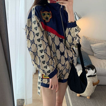 話題沸騰中 スタイルアップ 目を奪われる 切り替え ジャケット＋ショートパンツ セットアップE-9192