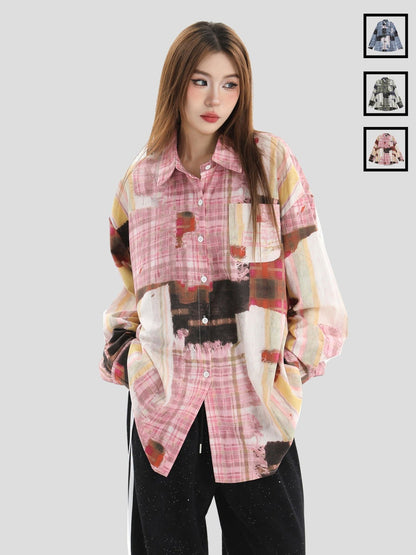 スタイルアップ カジュアル 個性的なデザイン チェック柄 全3色 カップル シャツ E-9165