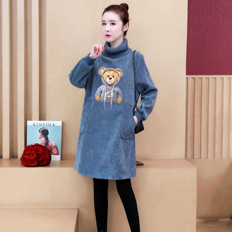 【裹起毛】質感のいい 4色デニム プラスベルベット長袖 ニット セーター E-10226