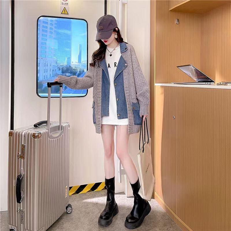 スタイルアップ効果抜群 上質 柔らかくて優しい印象 切り替え 3色選択 ニットトップスE-9676