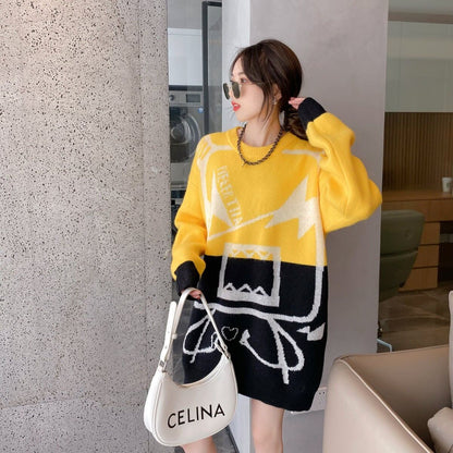 着?せカラーマッチングゆったり厚手ニットセーター全2色E-4498