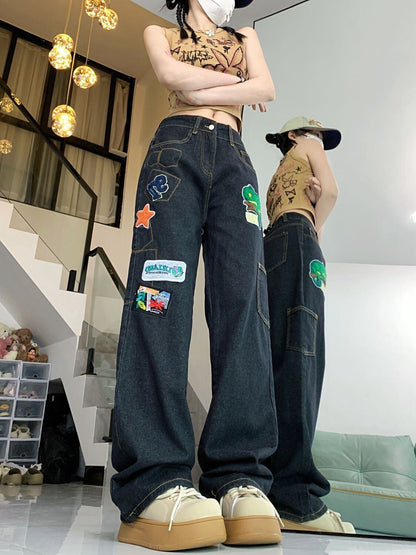 ファッション感満々 着回し力抜群 個性的なデザイン デニム ワイドパンツE-9769