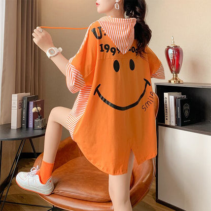 スタイルアップ効果抜群 ストライプ柄 アバンギャルド 切り替え レース プリント全2色 半袖TシャツE-9111