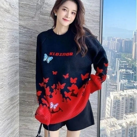 おすすめ 着回し力抜群 トレンドアイテム カジュアル プリント 5色選択 セーターE-12343