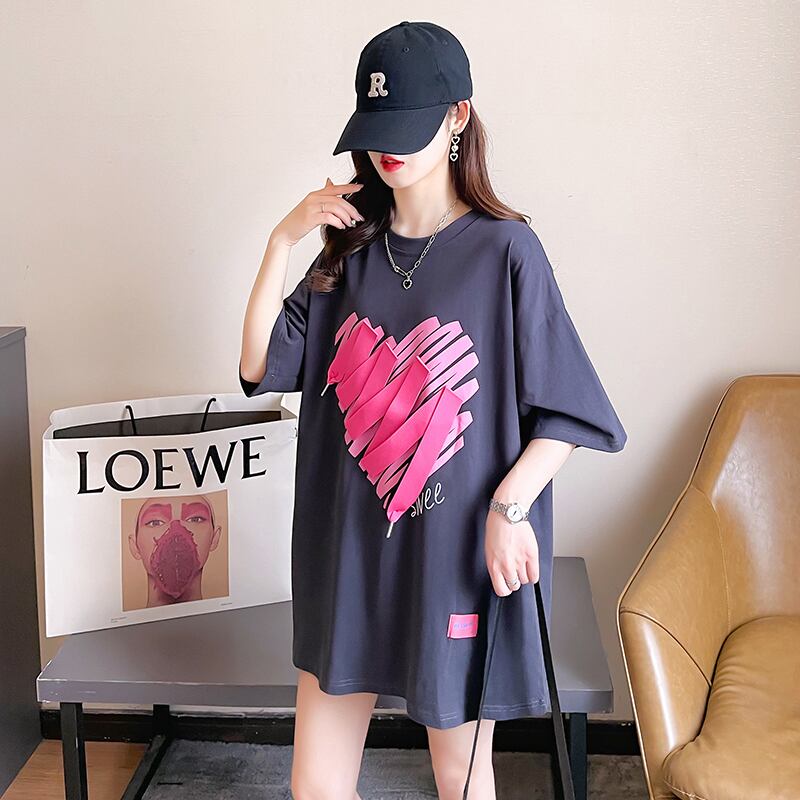 柔らかくて優しい印象 ゆったり ファッション感満々 ロング丈 3色半袖TシャツE-9206