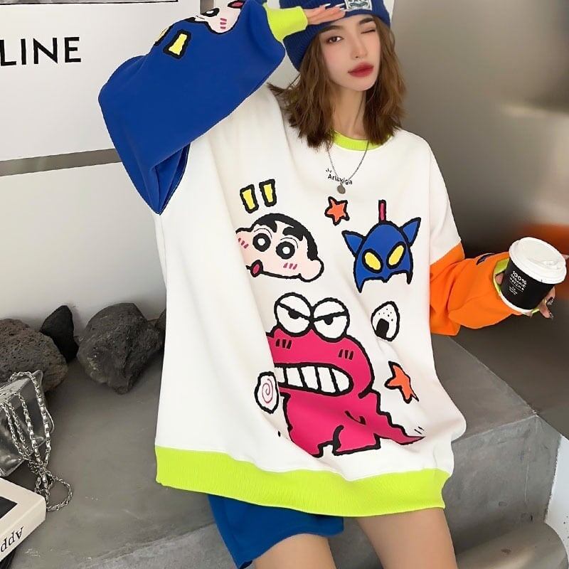 【半額！期間限定！！】主役級  プリントオーバーサイズ カラーマッチングスウェットE-4103